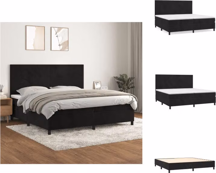vidaXL Letto a molle con materasso nero 200x200 cm in velluto - Letti & Reti