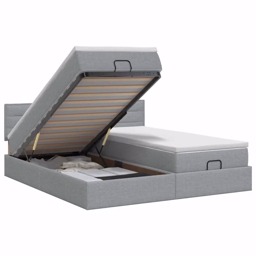 Letto ottomano con materasso vidaXL in tessuto grigio e bianco L/P/H: 200 x 200 x 88 cm – 2