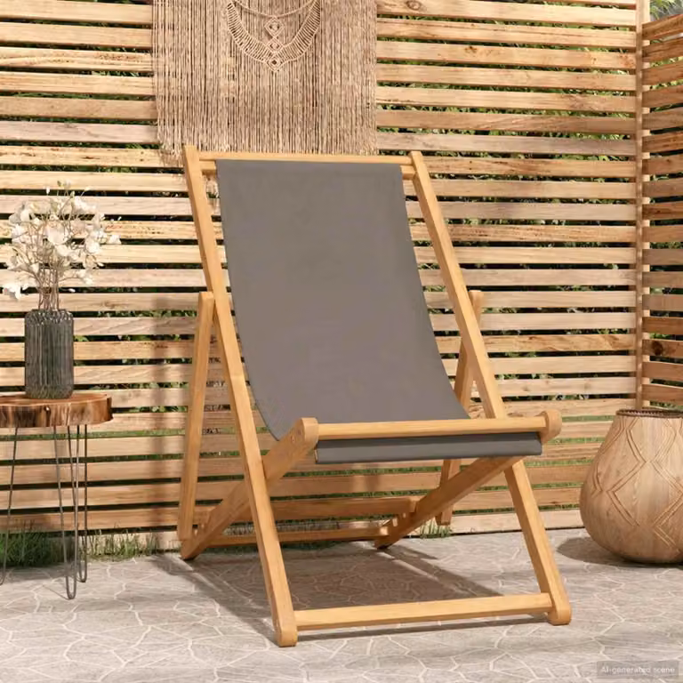 Sedia da spiaggia vidaXL in legno di teak solido colore tortora