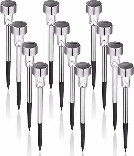 Faretti LED solari in acciaio inossidabile, set da 12 pezzi, bianchi