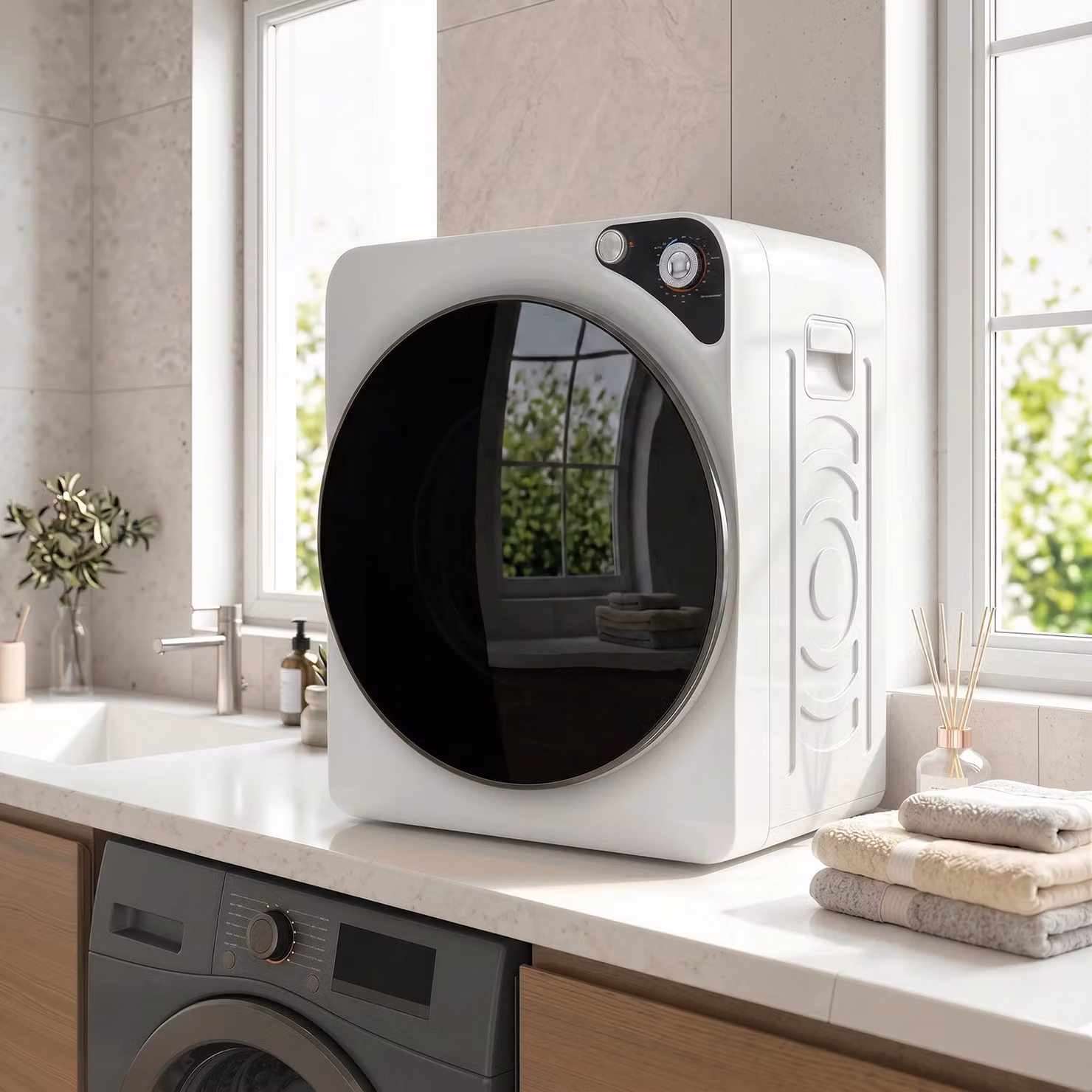 Mini Asciugatrice Portatile HOMCOM da 5 kg, 5 Programmi, 1000W, Tamburo in Acciaio Inox, Bianco – 2