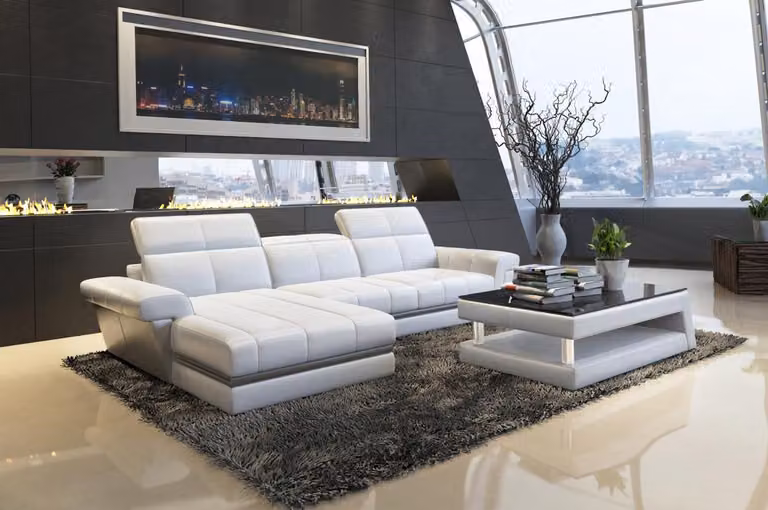Ledersofa Sofa Couch Polster Wohnlandschaft Designer Ledersofa L-Form Garnitur