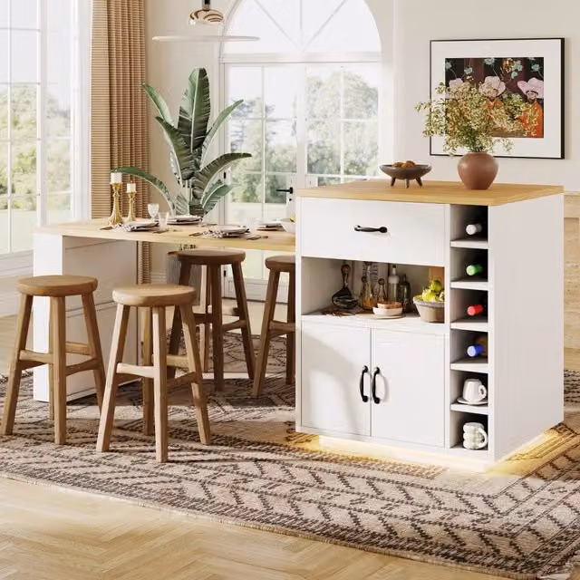 Madia da cucina con 2 cassetti, 4 ante, ripiano aperto e tavolo estraibile per cucina, soggiorno e zona pranzo