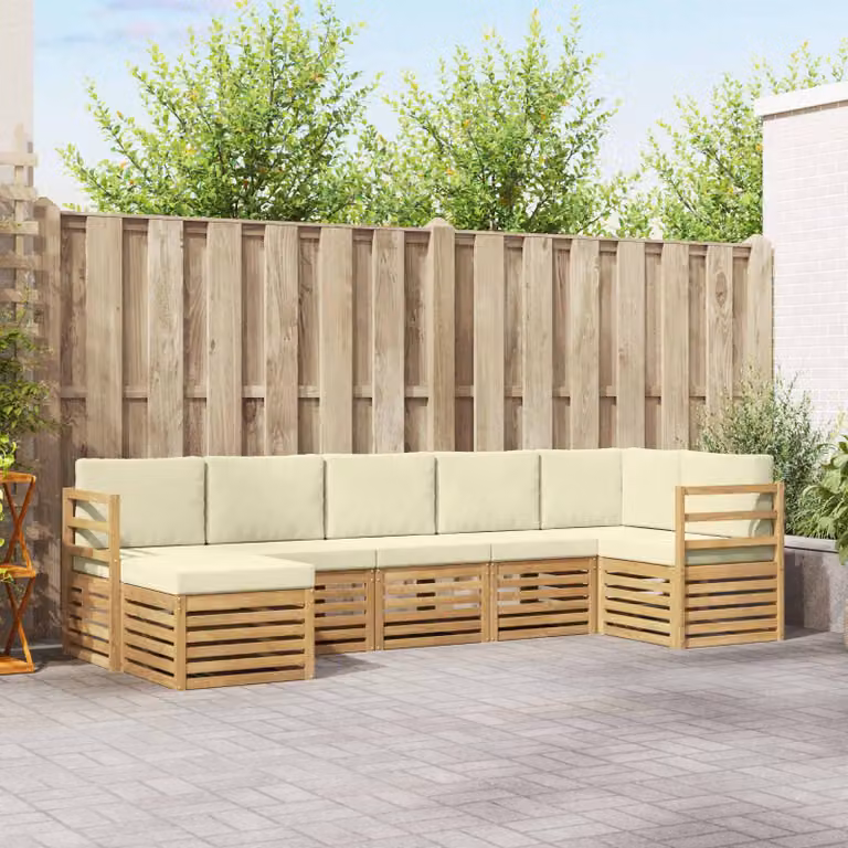 vidaXL Set di divani da esterno 7 pz in legno di acacia con cuscini Bianco e Beige