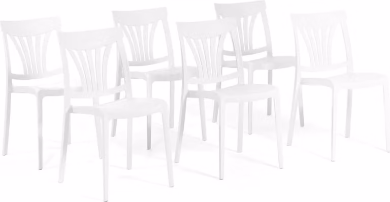 set di 6 sedie impilabili in polipropilene con fibra di vetro per esterni e giardino, bar e ristoranti, cucina dal design moderno - GINA - Bianco