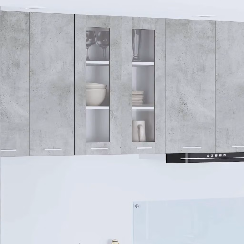 Armadio pensile da cucina moderno vidaXL con ante in vetro, Grigio, L: 60 cm, P: 31 cm, H: 80 cm