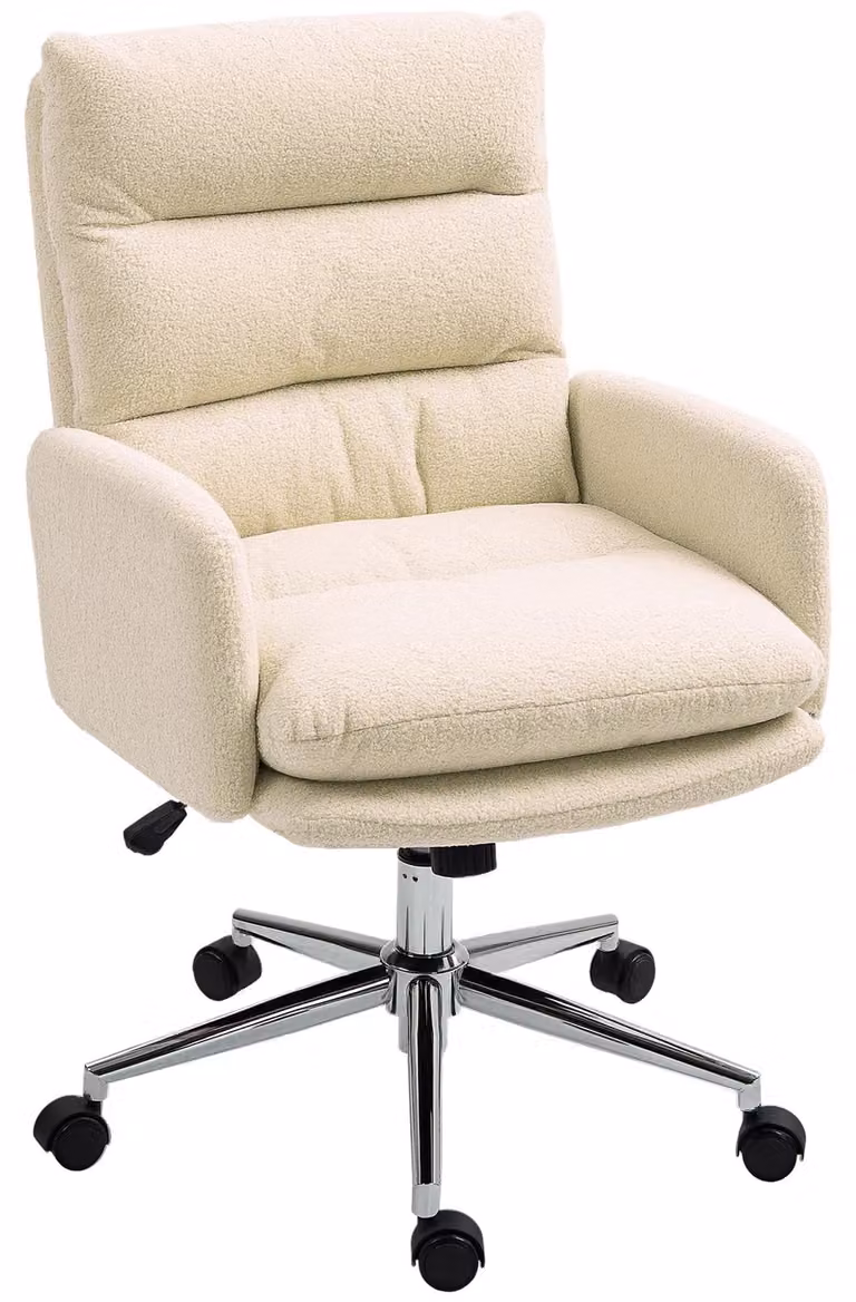 Sedia da ufficio ergonomica - Sedia da scrivania - Regolabile in altezza - Girevole - Con braccioli - Con rotelle - Imbottita - Colore avorio