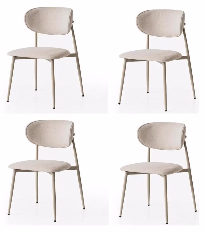 Set di 4 sedie, design moderno, imbottitura in tessuto, colore beige, confortevoli e morbide