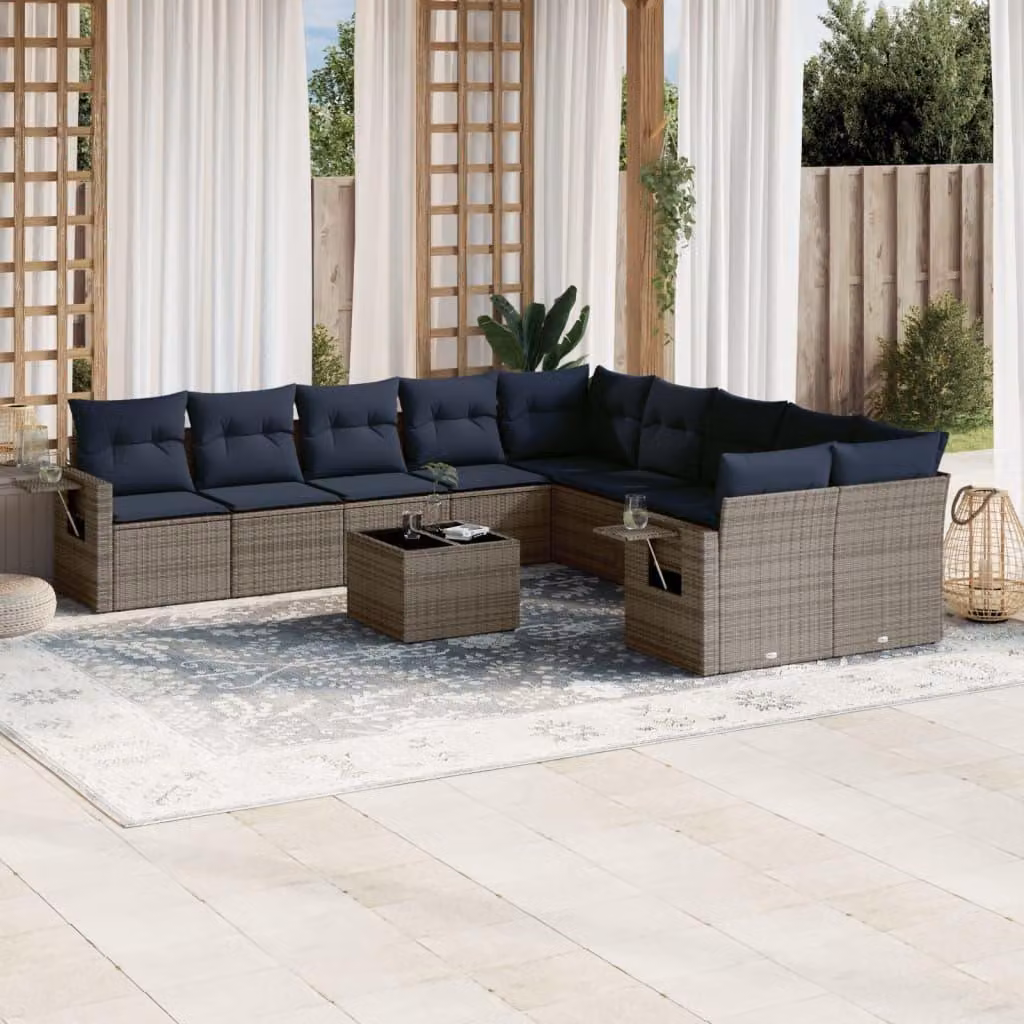 Maison Exclusive - Set da giardino 11 pezzi con cuscini, grigio, polyrattan