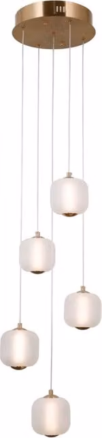 Lampada a sospensione Italux Ganti in ottone e vetro opale bianco con 5 luci LED