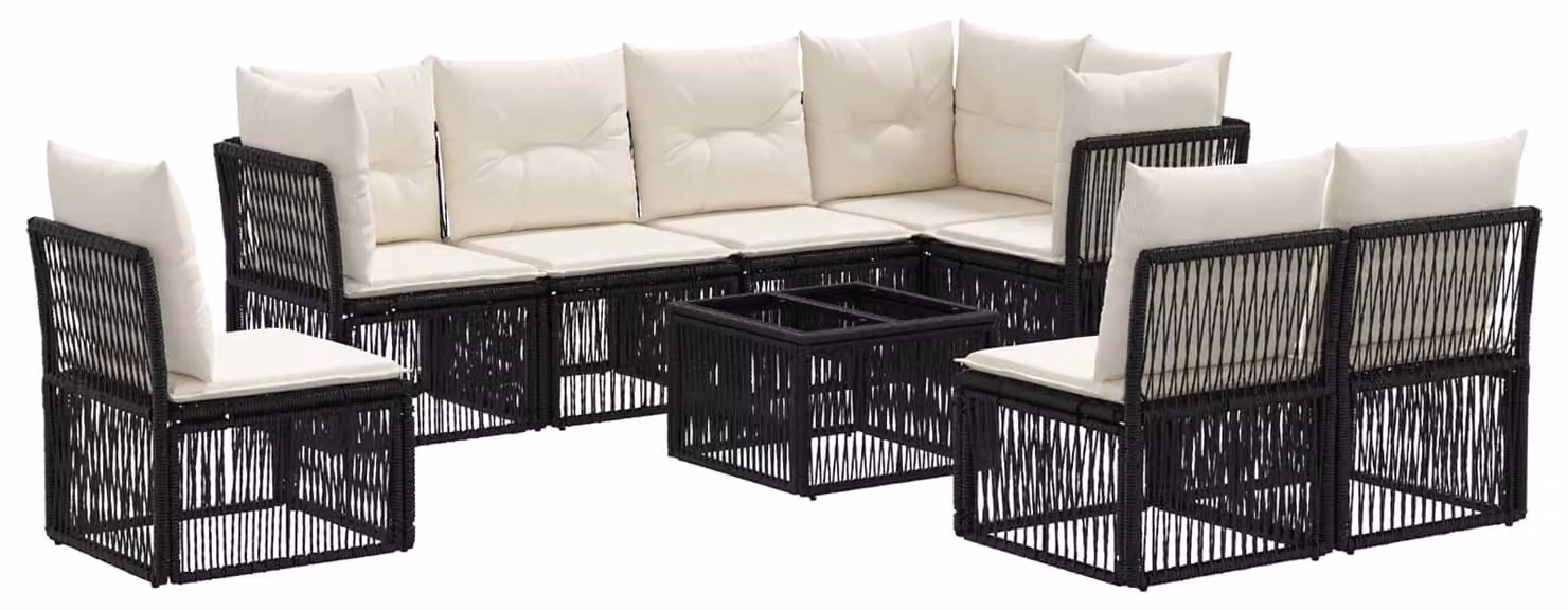 Set Divano da Giardino 9 pcs Nero polyrattan