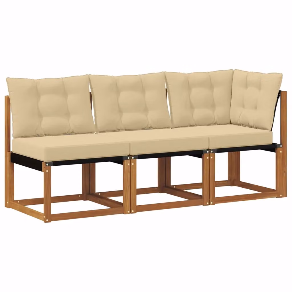 Divano modulare da esterno angolare vidaXL in legno di acacia e tessuto beige con cuscini inclusi – 2