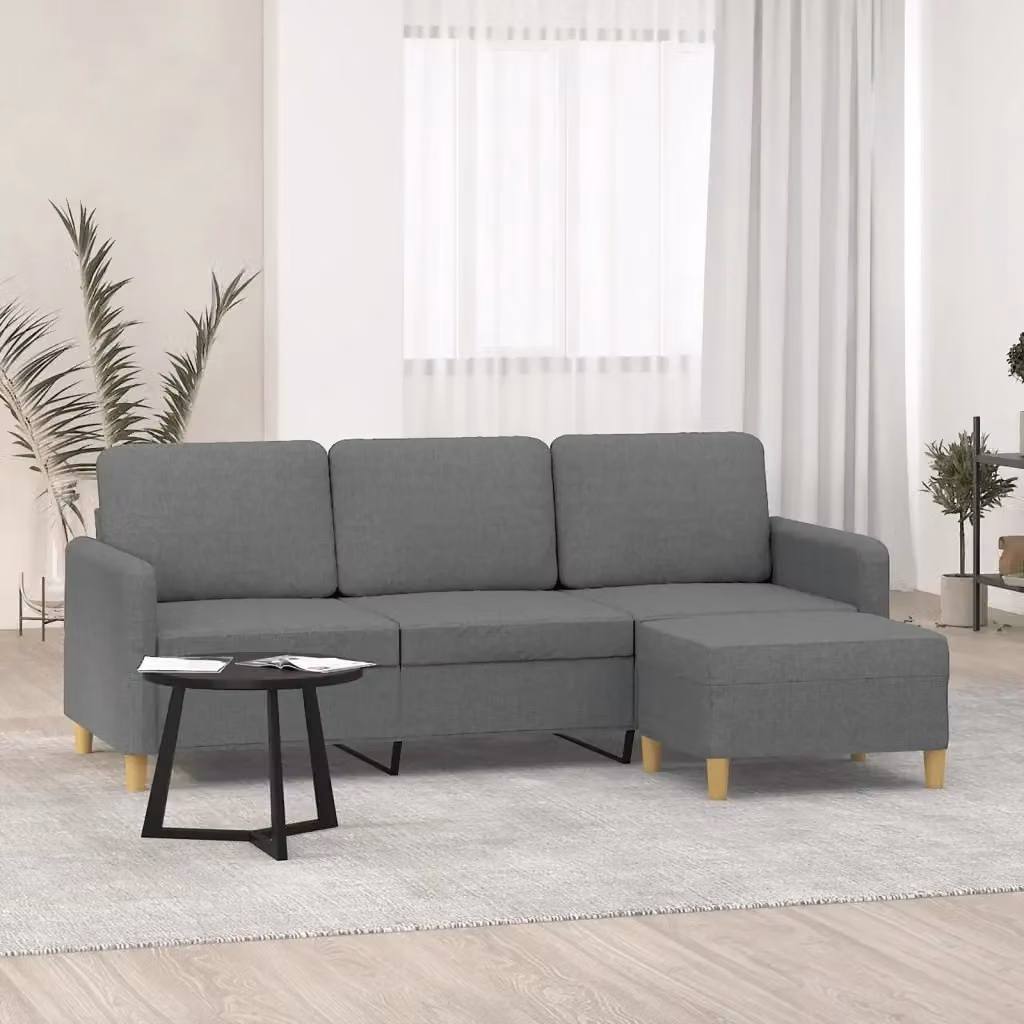 Divano da soggiorno moderno DESIGN IN a 3 posti con poggiapiedi coordinato in tessuto grigio L: 198 cm, P: 80 cm, H: 77 cm – 2
