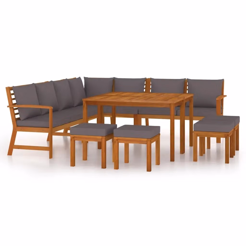 Set da pranzo da giardino vidaXL in legno di acacia oliato con 11 pezzi e cuscini grigi – 2