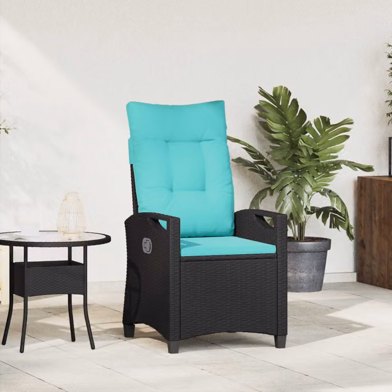 Sedia da giardino reclinabile vidaXL in metallo e rattan con braccioli, disponibile in nero o turchese, L/P/H: 56 x 60 x 112 cm