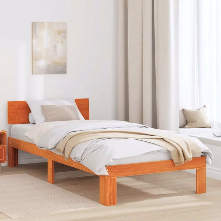 Struttura del letto in pino massello vidaXL, colore marrone cerato, L 75 cm x P 190 cm