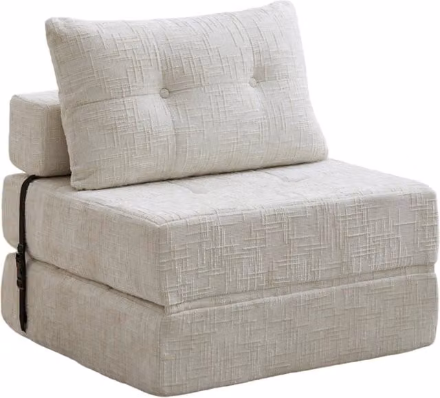 Divano Letto Pieghevole Chicfurn in Ciniglia Beige con Schienale e Cuscini, L/P/H: 79 x 79 x 57 cm