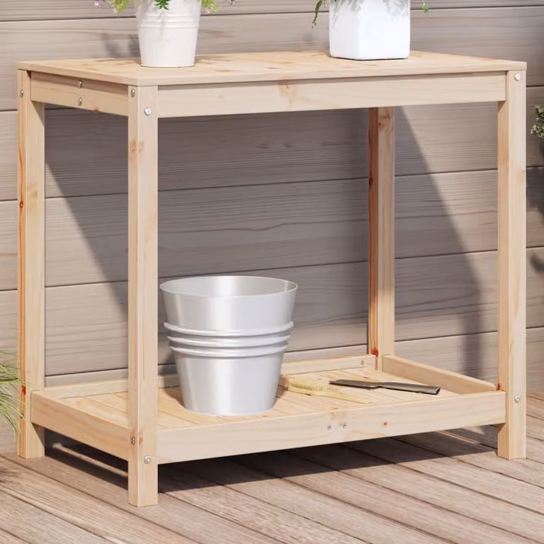 vidaXL Tavolo da giardino in legno massello di pino stile rustico, L 82,5 cm x P 50 cm x H 75 cm, marrone/beige