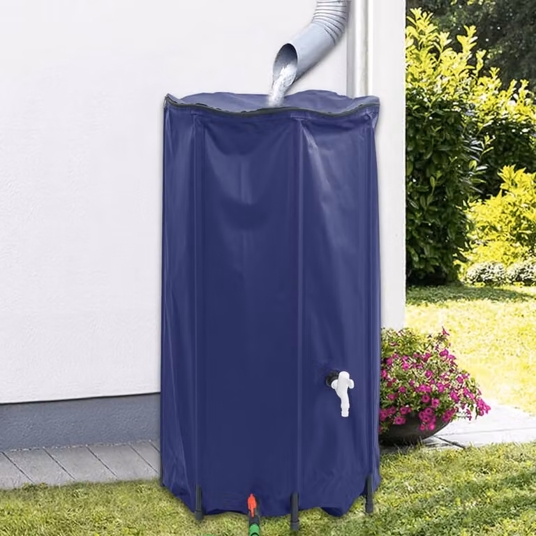 Serbatoio per acqua vidaXL in PVC blu con rubinetto pieghevole e filtro, capacità 380 l