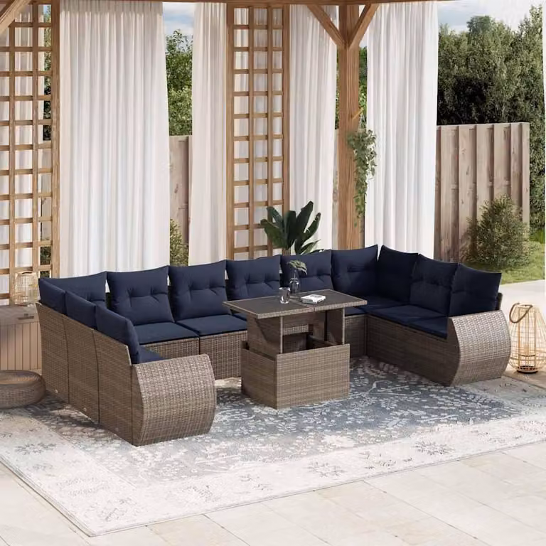 Maison Exclusive - Set da giardino 11 pezzi con cuscini, grigio, polyrattan