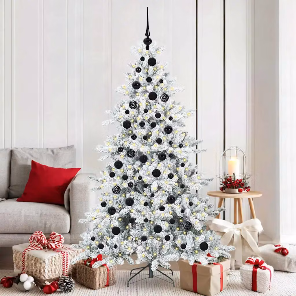 Albero di Natale Artificiale Moderno vidaXL Bianco con Luci LED Warm White e Rami Pieghevoli in PVC e Metallo – 1