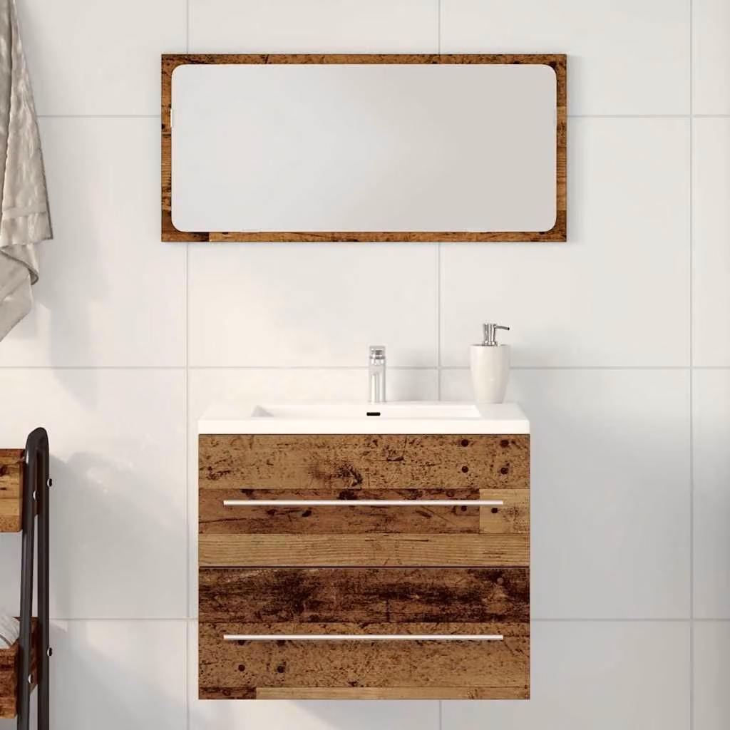 Mobile Lavabo da Bagno vidaXL in Legno Antico Marrone con Ante e Cassetti L 60 x P 38,5 x H 48 cm