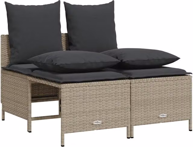 Set Divano da Giardino 4pz | Set Salotto da Giardino con Cuscini Grigio Chiaro Polyrattan