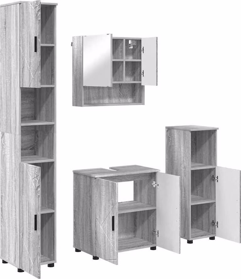 Set di mobili per il bagno con porta 4 pcs Grigio Sonoma