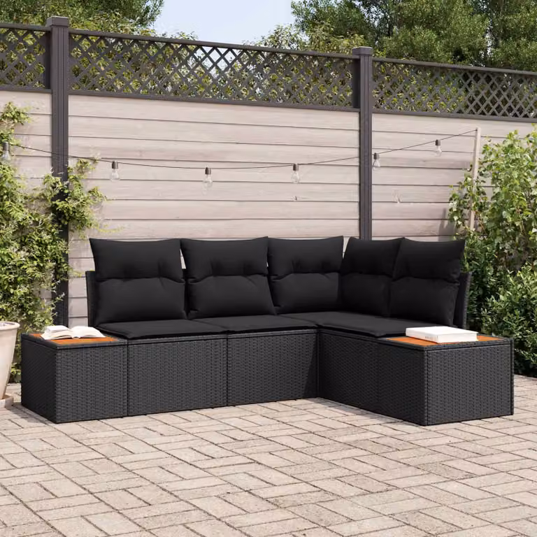 Set Divano da Giardino a L vidaXL 4 posti con Cuscini e Tavolino Nero