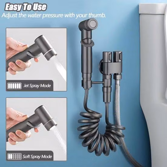Doccetta bidet portatile (nera) - Doppia valvola + mini kit - Accessorio per doccia a mano - Per uso domestico e in viaggio