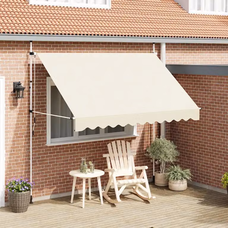 vidaXL Tenda da Sole Retrattile Manuale con Bracci Pieghevoli in Acciaio e Tessuto in Poliestere, Beige, L: 300 cm