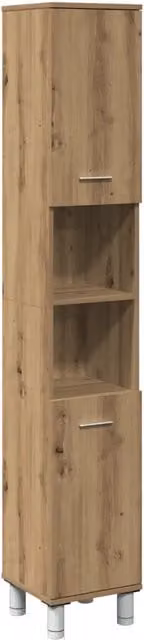 Mobiletto da bagno moderno HELLOSHOP26 in legno di rovere marrone con ante a battente e ripiani interni, sospeso, L/P/H: 30 x 30 x 179 cm – 1