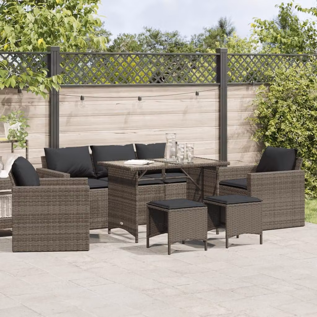 vidaXL Set Divano da Giardino 6 pz Grigio con Cuscini e Tavolino in Polyrattan e Acciaio – 1