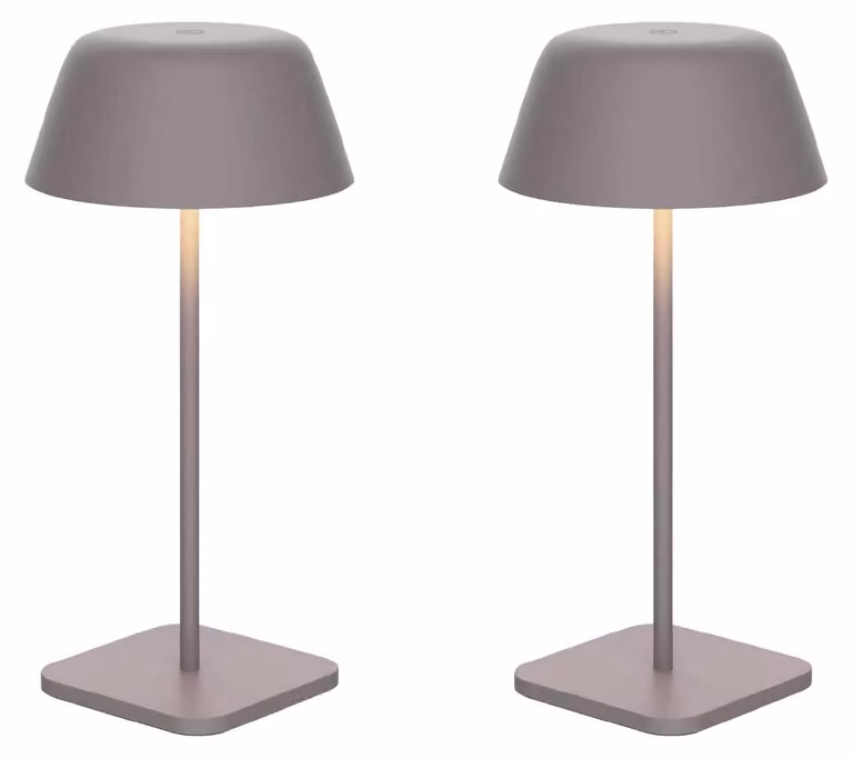 Luxus Europe - Lampada da tavolo Paros - Set da 2 pezzi, color tortora - Lampada da tavolo senza fili, adatta per interni ed esterni – Ricaricabile