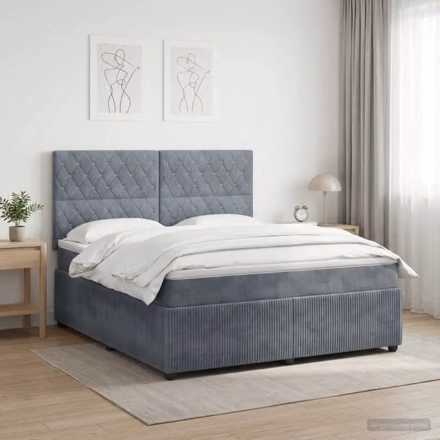 Letto Box Spring vidaXL con Materasso Ibrido e Illuminazione LED, Grigio e Bianco, L/P: 160 x 200 cm – 1