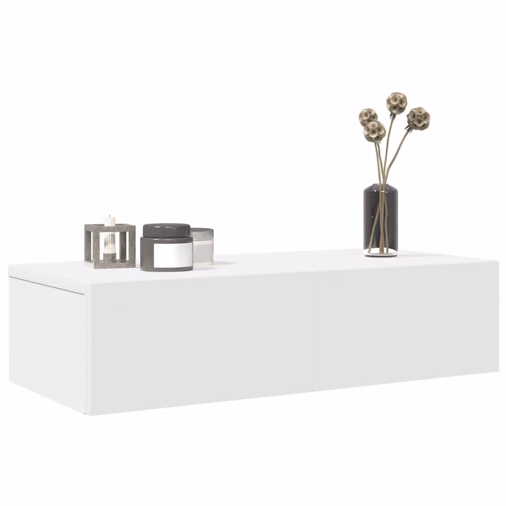 Scaffale a Parete con Cassetti vidaXL Bianco in MDF L: 60 cm, P: 26,5 cm, H: 15 cm