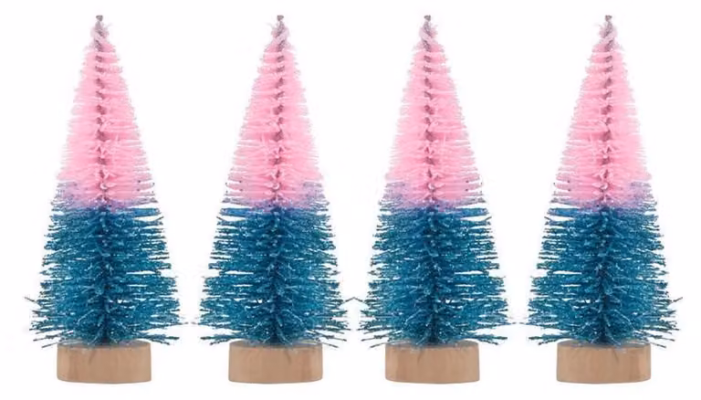 Mini albero di Natale artificiale, 4,5 cm x 10,5 cm, rosa/blu, confezione da 4
