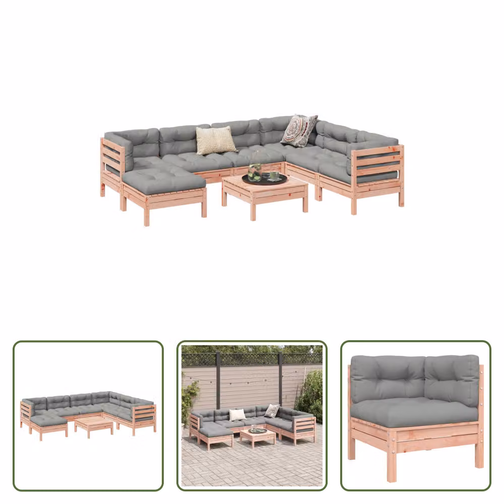 The Living Store Set di divani da giardino 8 pezzi con cuscini in legno massiccio di abete Douglas