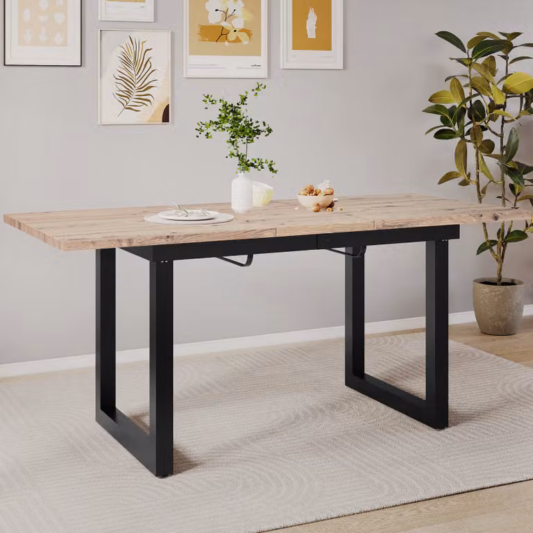 okwish Tavolo da pranzo allungabile Tavoli pieghevoli 140/180*80*75 cm, tavolo da salotto rettangolare per soggiorno in stile industriale, effetto rovere+nero