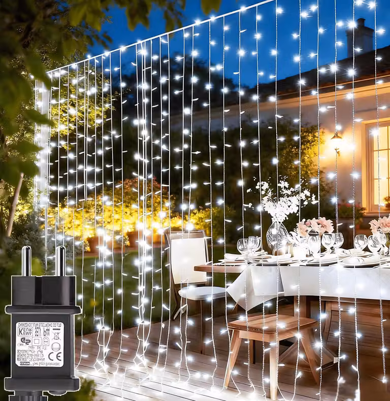 Tenda luminosa, dimensioni 3x3 metri, 300 LED, grado di protezione IP65, 8 modalità, colore bianco