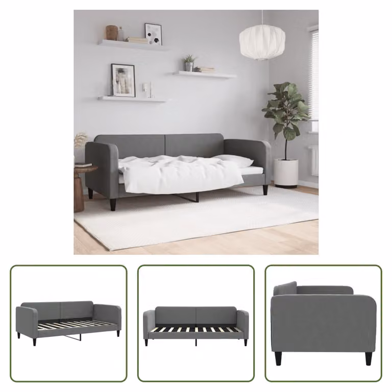 The Living Store Letto da giorno grigio scuro 90x190 cm in tessuto