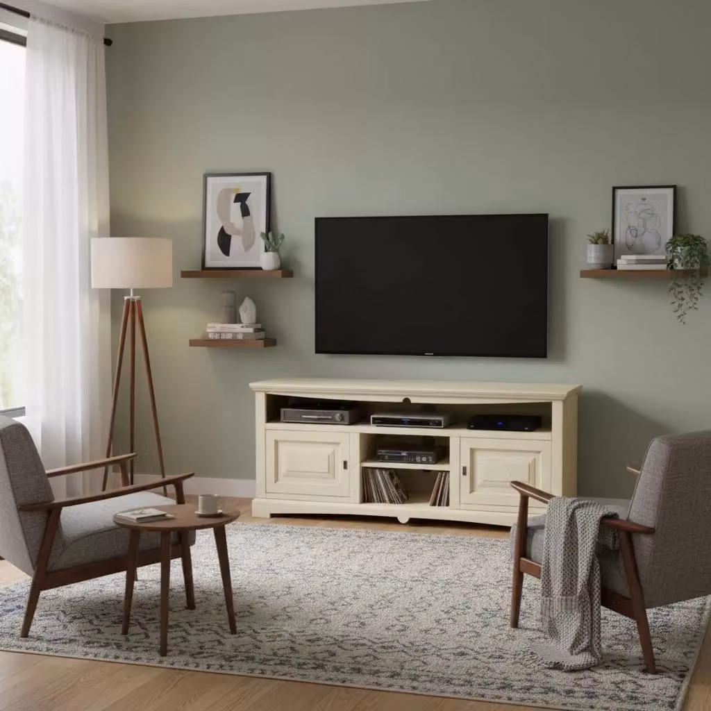 Mobile porta TV Goccia in legno di pino stile shabby chic color bianco e beige Mobili 2G L: 170 cm, P: 46 cm, H: 69 cm – 3