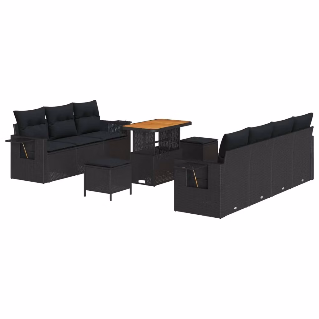 Set Divano da Giardino vidaXL 10 Pezzi in Polyrattan Nero con Cuscini e Tavolino da Esterno – 2
