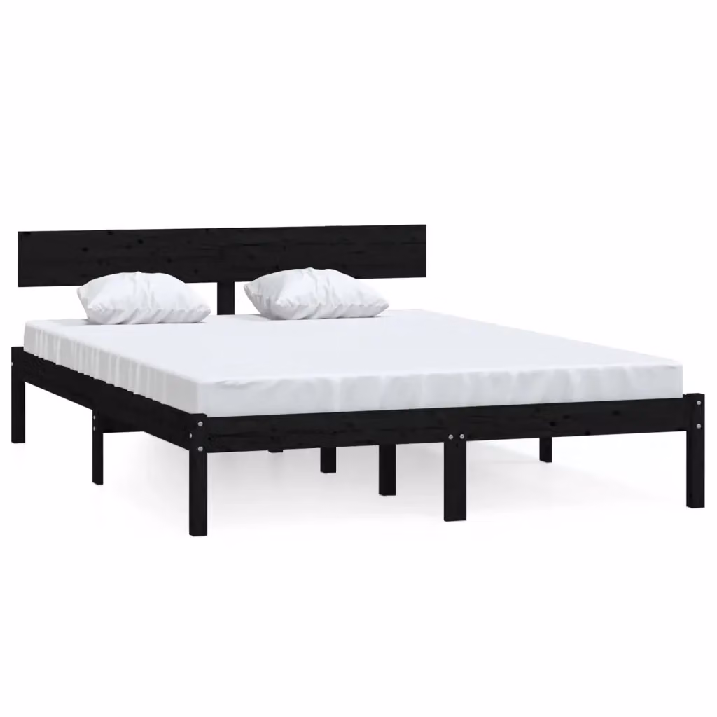 vidaXL Giroletto Nero in Legno Massello di Pino L/P: 140 x 190 cm – 2