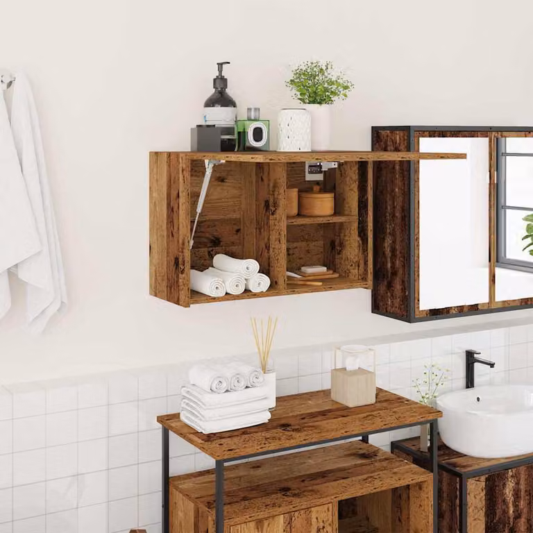 Mobile da bagno vidaXL in legno marrone con ante a cerniera e ripiani interni, L 60 x P 25 x H 40 cm