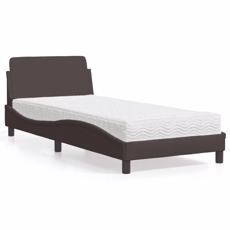Letto con Materasso Dover vidaXL in Tessuto Marrone e Bianco, L/P/H: 90 x 190 cm