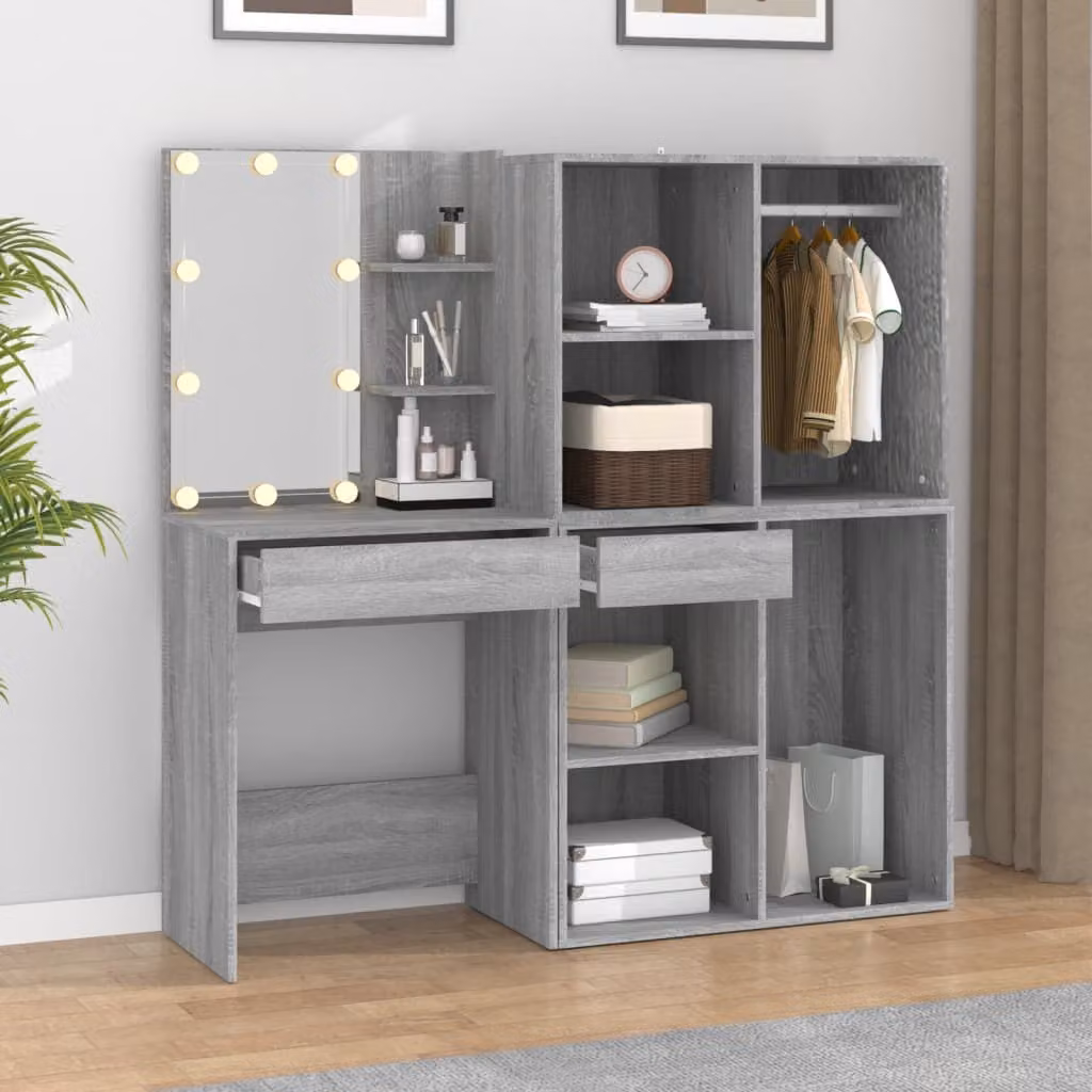 The Living Store Comò a LED con armadietti in legno Grigio Sonoma