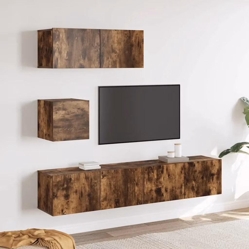 Set di Mobili Porta TV Moderno in Legno Multistrato Rovere Fumo Marrone, L/P/H: 80 x 30 x 30 cm – 2