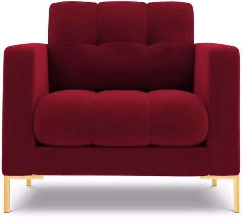Poltrona Bali Cosmopolitan Design in velluto rosso con struttura in metallo e braccioli