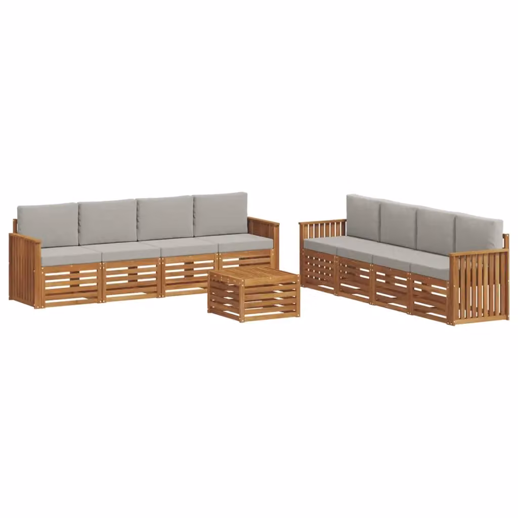 Set di mobili da giardino vidaXL in legno di acacia con divano a 3 posti, poltrone, tavolino da caffè e cuscini, colori beige e grigio – 2